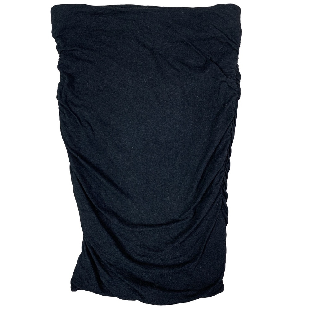 James Perse Black Sexy side Ruched Pull on Pencil Mini Skirt Size 0 Linen Blend